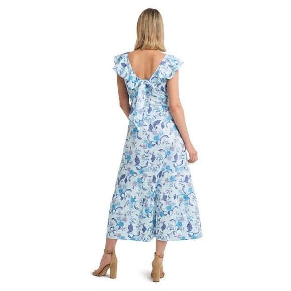 Halston Printed Ruffle Tie Back Dress - Picture 2 of 7